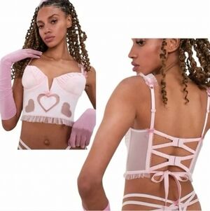 For Love & Lemons Pretty Pink Satin Ruffle Heart Bustier Size XS